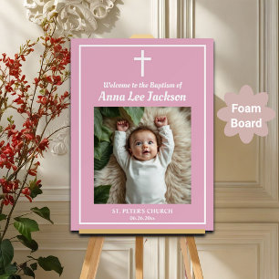 Baptism White Cross Dusty Pink 1 Photo Welcome  Foam Board