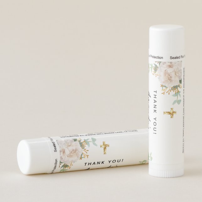 Baptism white floral eucalyptus elegant girl boy lip balm (Rotated Right)