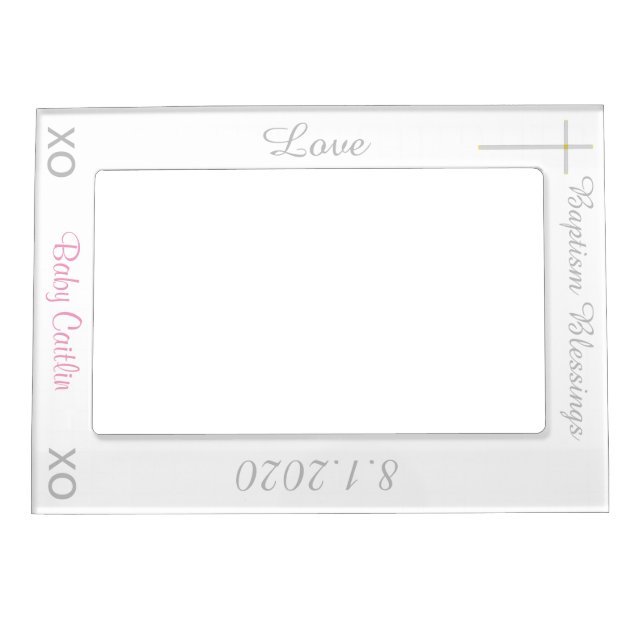 Baptism White Pink Vertical Magnetic Frame (Front)