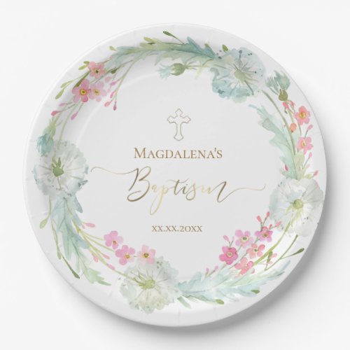 Baptism wild flowers paper plates