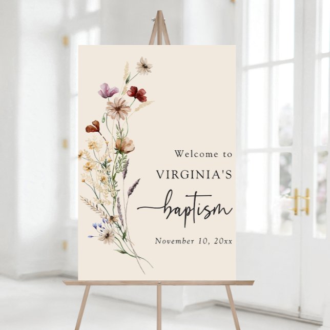 Baptism Wildflower Welcome Foam Board (Boho Baptism Watercolor Wildflower Welcome Foam Board by Painted Paperie
)