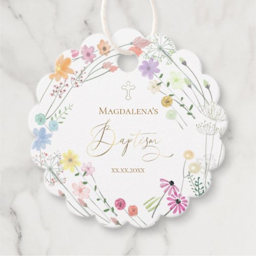 Baptism wildflowers favor tags