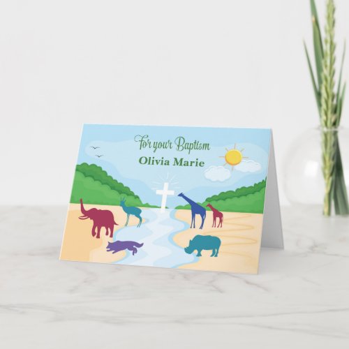 Baptism with Animals in River Personalize Name Card