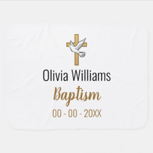 Baptism with Cross, Dove, Name and Date Keepsake Baby Blanket