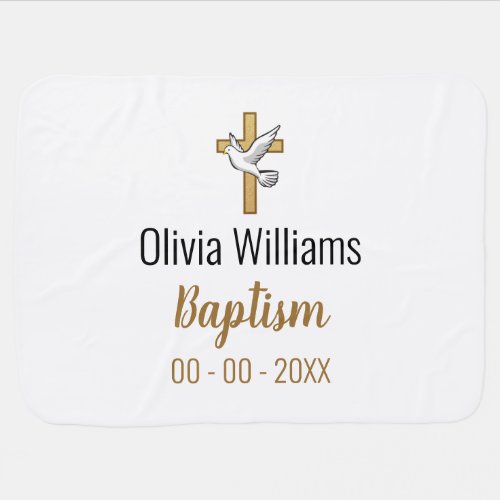 Baptism with Cross Dove Name and Date Keepsake Baby Blanket