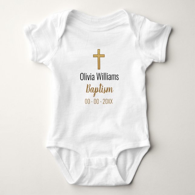Baptism with Cross Keepsake Baby Bodysuit (Front)