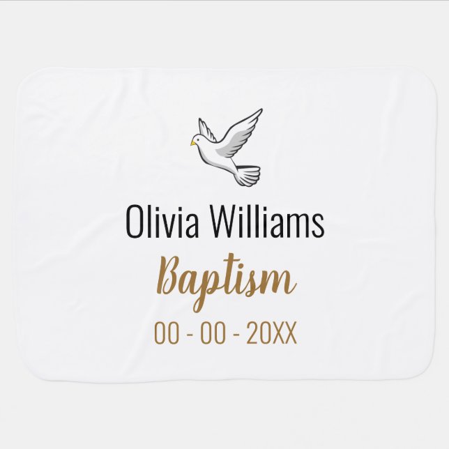 Baptism with Dove, Name and Date Keepsake Baby Blanket (Horizontal)