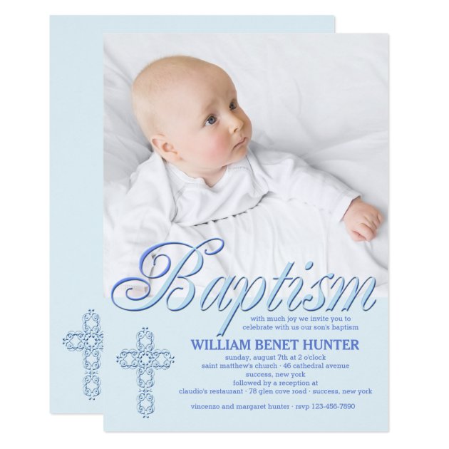 Baptism Word Blue Photo Invitation