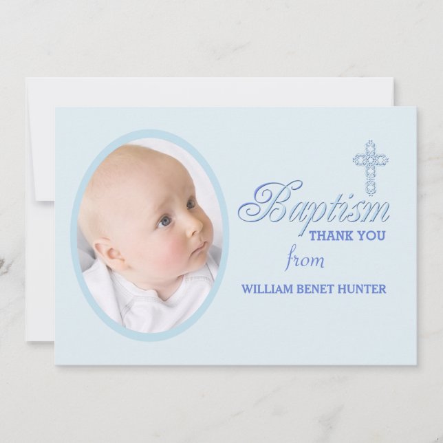 Baptism Word Blue Photo Thank You Notecard (Front)