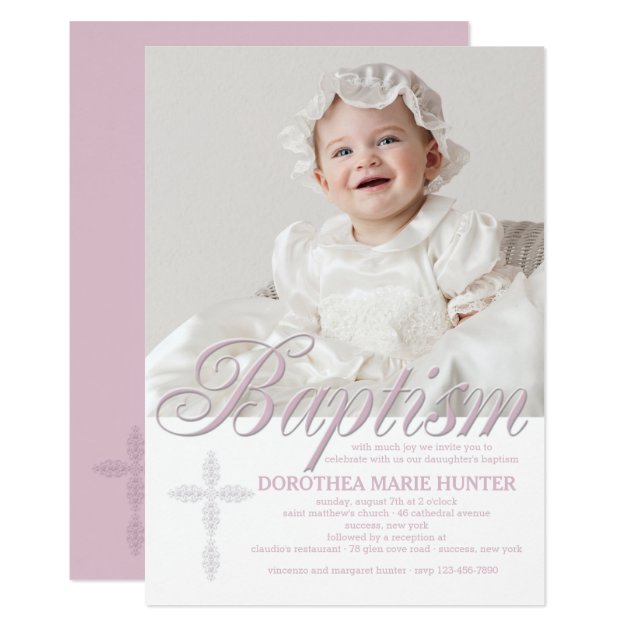 Baptism Word Pink Photo Invitation