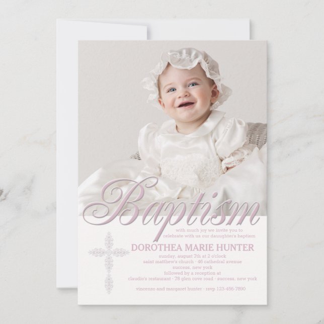 Baptism Word Pink Photo Invitation (Front)