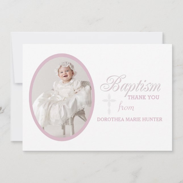 Baptism Word Pink Photo Thank You Notecard (Front)