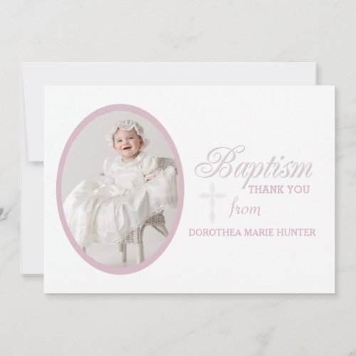 Baptism Word Pink Photo Thank You Notecard
