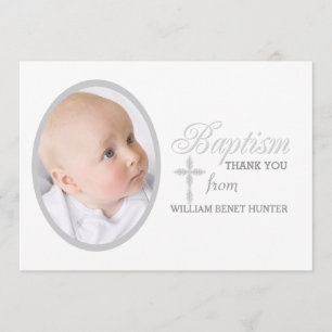Baptism Word Silver Photo Thank You Notecard