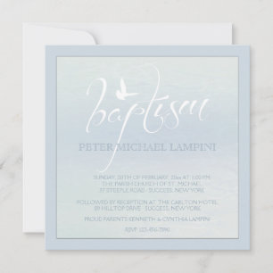 Baptism Word With Dove Blue Invitation