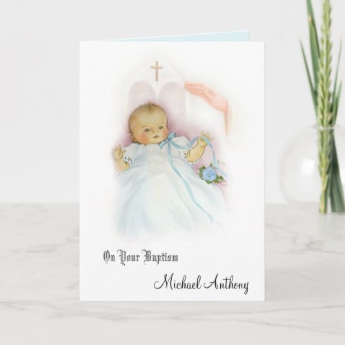 Baptismal Baby Boy Christening Blessing Card