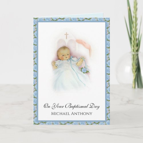 Baptismal Baby Boy Christening Religious Card