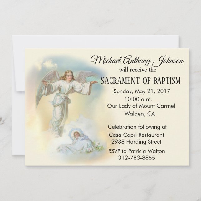 Baptismal Baby Boy Guardian Angel Invitation (Front)
