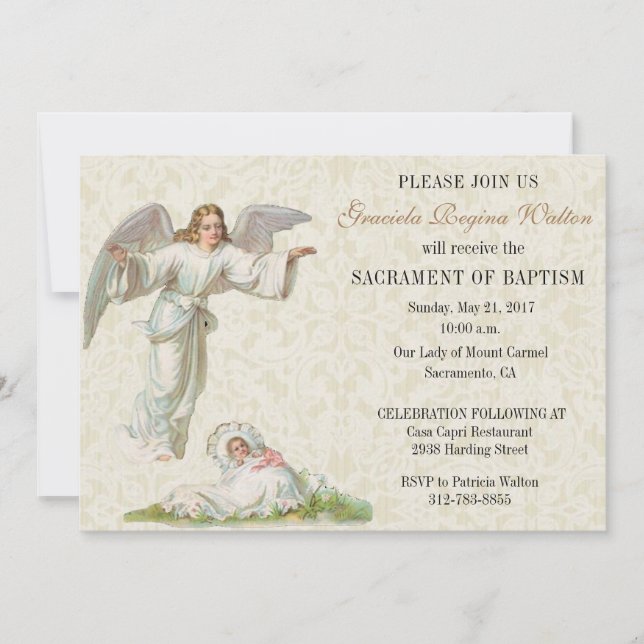 Baptismal Baby Girl Angel vintage  Invitation (Front)