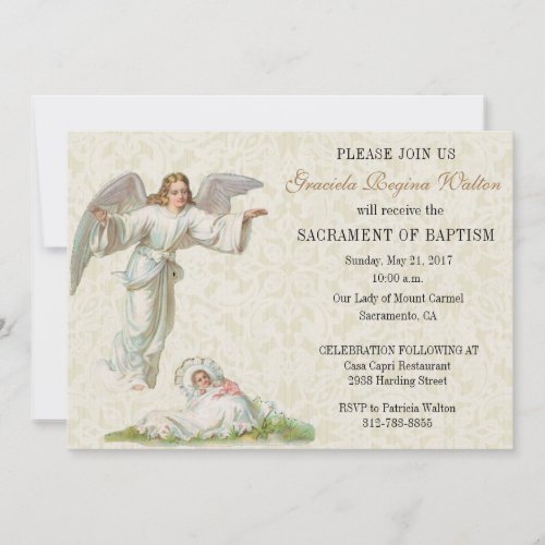 Baptismal Baby Girl Angel vintage  Invitation