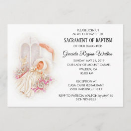 Baptismal Baby Girl Pink Flowers Invitation