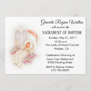 Baptismal Baby Girl Pink Flowers Invitation