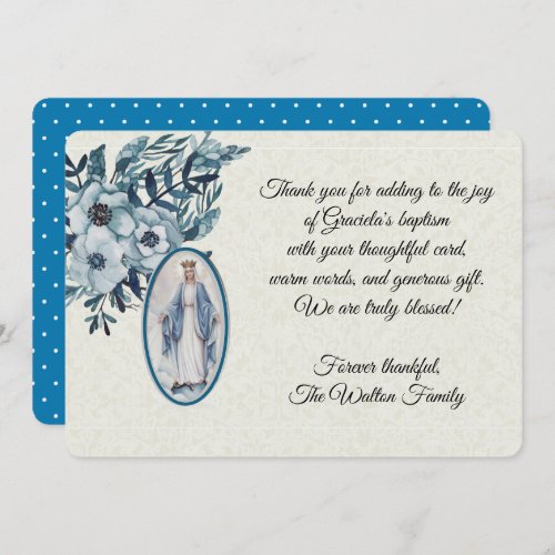 Baptismal Baby Virgin Mary Blue Flowers Invitation