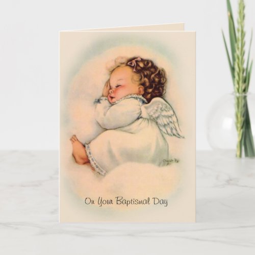 Baptismal Blessing Vintage Baby Girl Angel Card