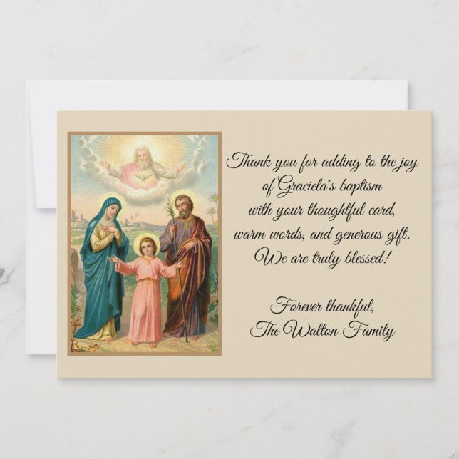 Baptismal Holy Family Jesus Mary Joesph Thank You Card (Front)