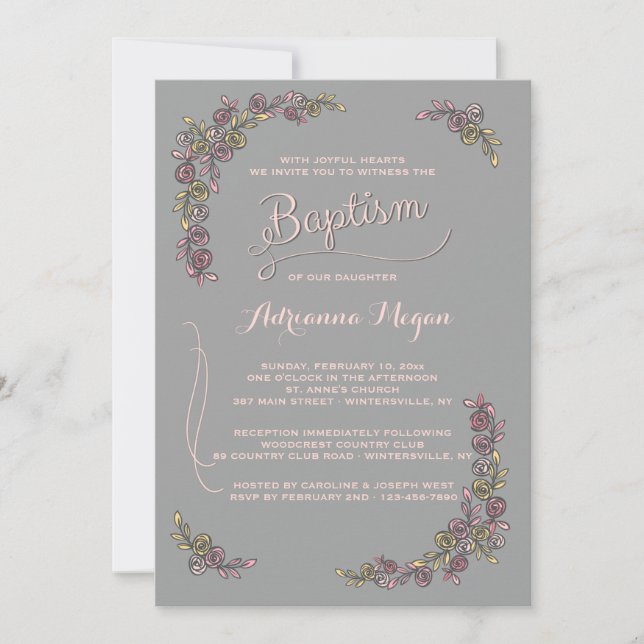 Baptismal Roses Invitation (Front)
