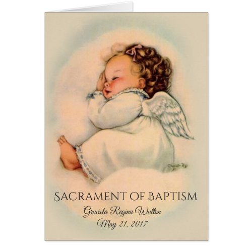 Baptismal Vintage Baby Girl Angel Invitation