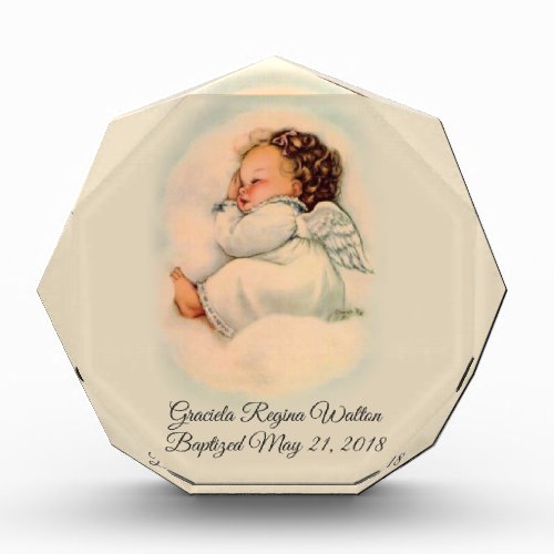 Baptismal Vintage Baby Girl Angel Photo Block