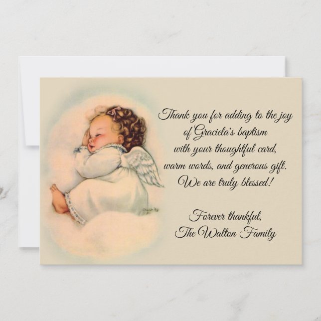 Baptismal Vintage Baby Girl Angel Thank You (Front)