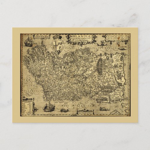 Baptista Boazios Irlandi Ireland Map circa 1606 Postcard