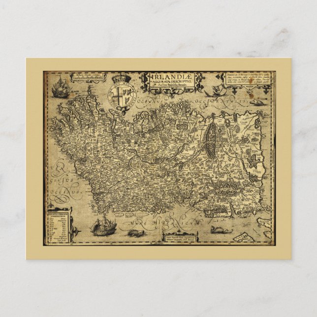 Baptista Boazio's Irlandiæ Ireland Map circa 1606 Postcard (Front)