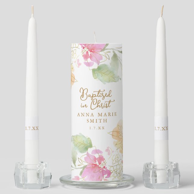 Baptized in Christ Floral Baptism Unity Candle Set (Front)