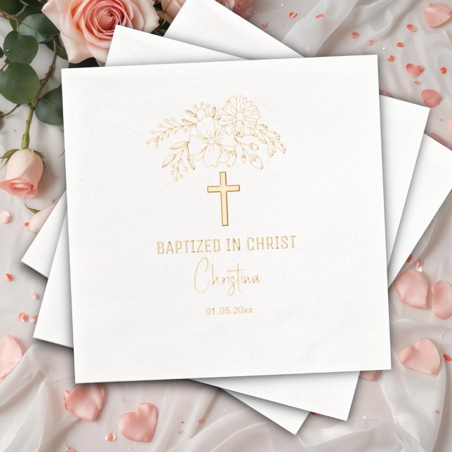 Baptized in Christ Floral Cross Religious Event  Foil Napkins (Creator Uploaded)