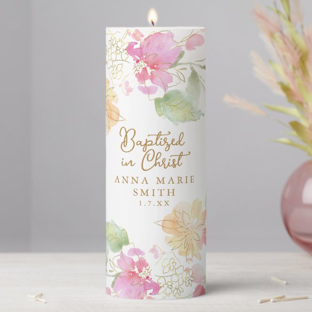 Baptized in Christ Floral Custom Baptism Candle (In Situ)