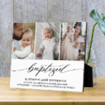 Baptized Modern Photo Collage Baptism Keepsake Plaque<br><div class="desc">Stylish,  modern photo collage plaque. ''Baptized'' is featured in a sophisticated typographic script with stylish handwritten lettering on a white background. Customize with a name,  the date,  the place of the baptism,  and the godparents' names. ideal as a gift or keepsake.</div>