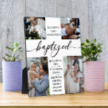 Baptized Photo Collage Baptism Keepsake Plaque<br><div class="desc">Modern,  elegant Baptism photo keepsake. Design features 4 photos from the Baptism ceremony,  cross and baby's name,  Baptism date,  church and godparents names. Elegant keepsake or gift.</div>