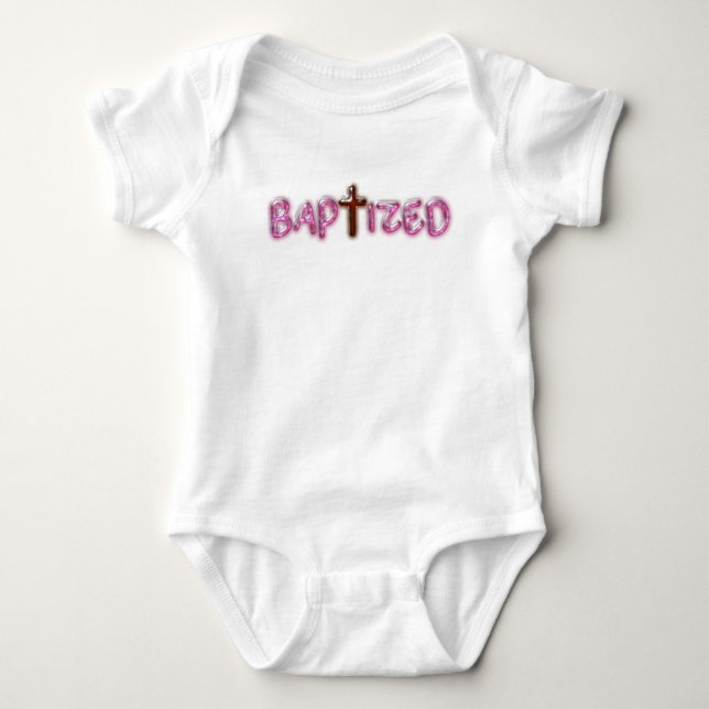 Baptized - Pink Cross Baby Bodysuit - Baptism Gift (Front)