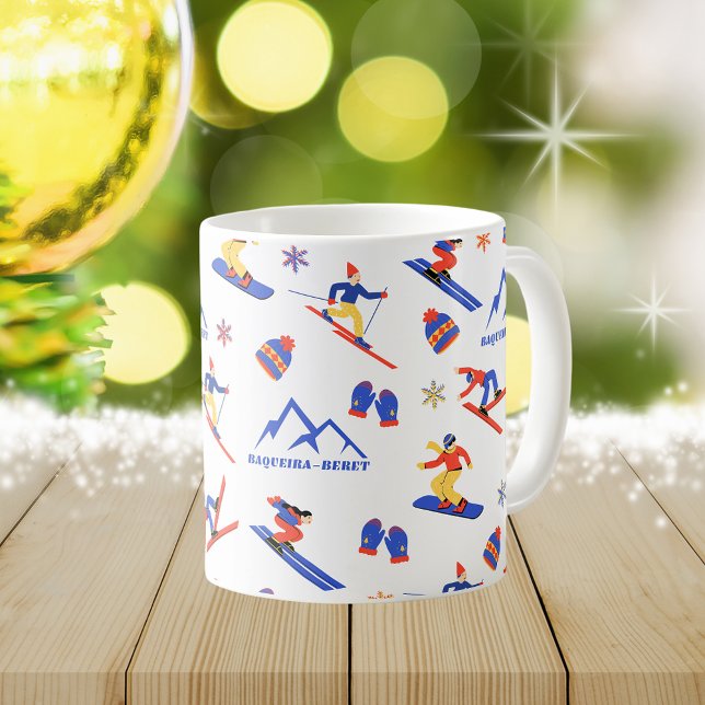 Baqueira Beret Spain Ski Snowboard Pattern Coffee Mug (Baqueira Beret Spain ski snowboard winter snow vacation christmas holidays mug)