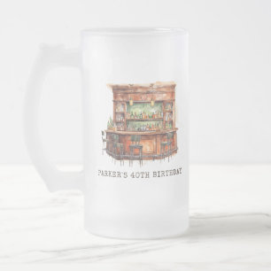 Bar Adult Birthday Any Age Frosted Glass Beer Mug