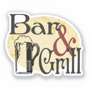 Bar and Grill in Retro Font with Beer Mug Sticker
