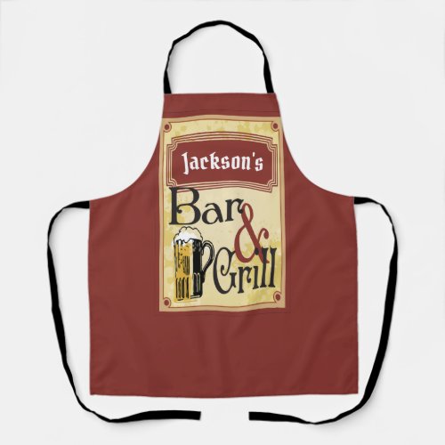 Bar and Grill sign add name Apron