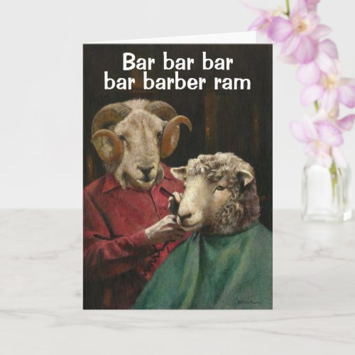 Bar Barber Ram Joke Greetings Card