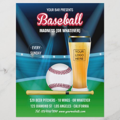 Bar Baseball Event Promo Menu add photo and logo Flyer