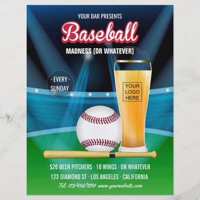Bar Baseball Event Promo Menu add photo and logo Flyer (Front)
