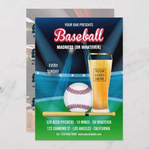 Bar Baseball Event Promo Menu add photo and logo Invitation