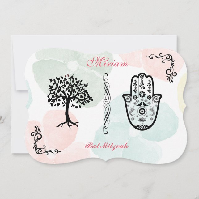 Bar Bat Bnai Hamsa Tree of Life Mitzvah Invitation (Front)